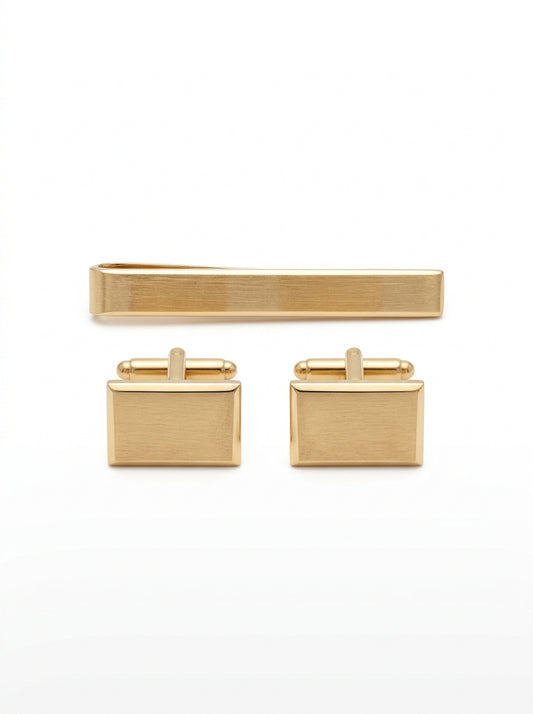 Brushed Gold Tie Clip & Cufflink Set